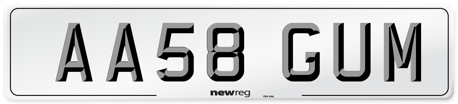 AA58 GUM Number Plate from New Reg